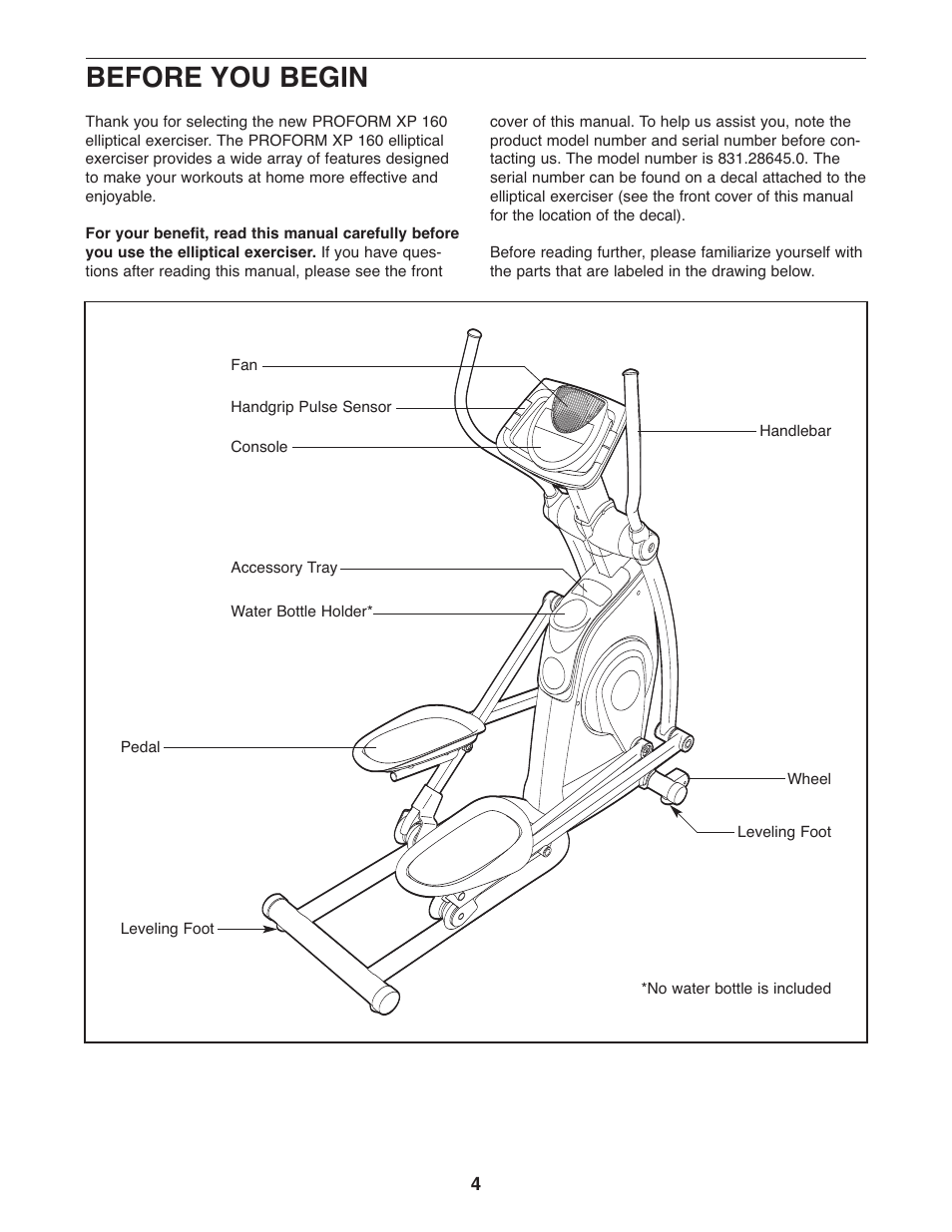 Before you begin | ProForm 831.28645.0 User Manual | Page 4 / 28