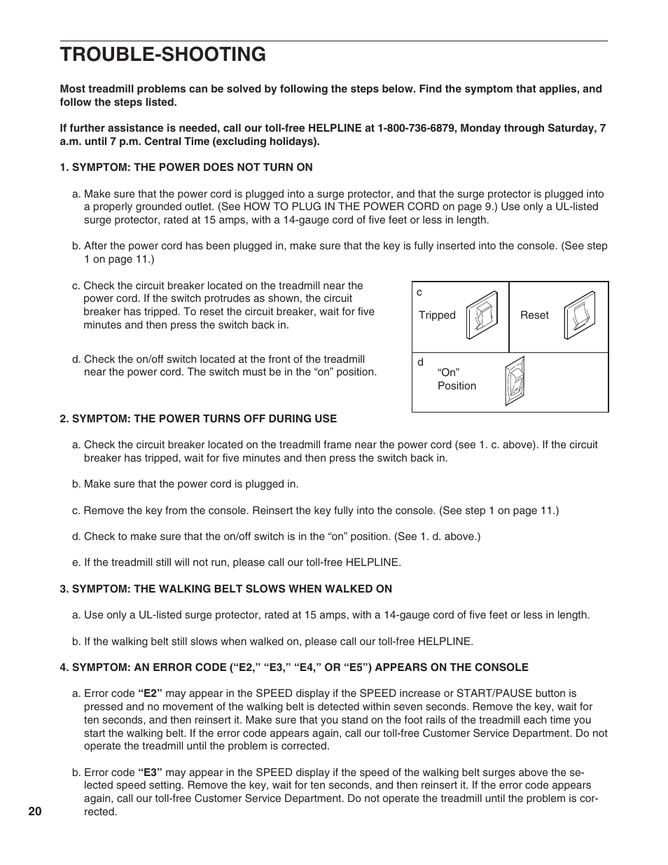 Trouble-shooting | ProForm 725 TL 831.297763 User Manual | Page 20 / 26