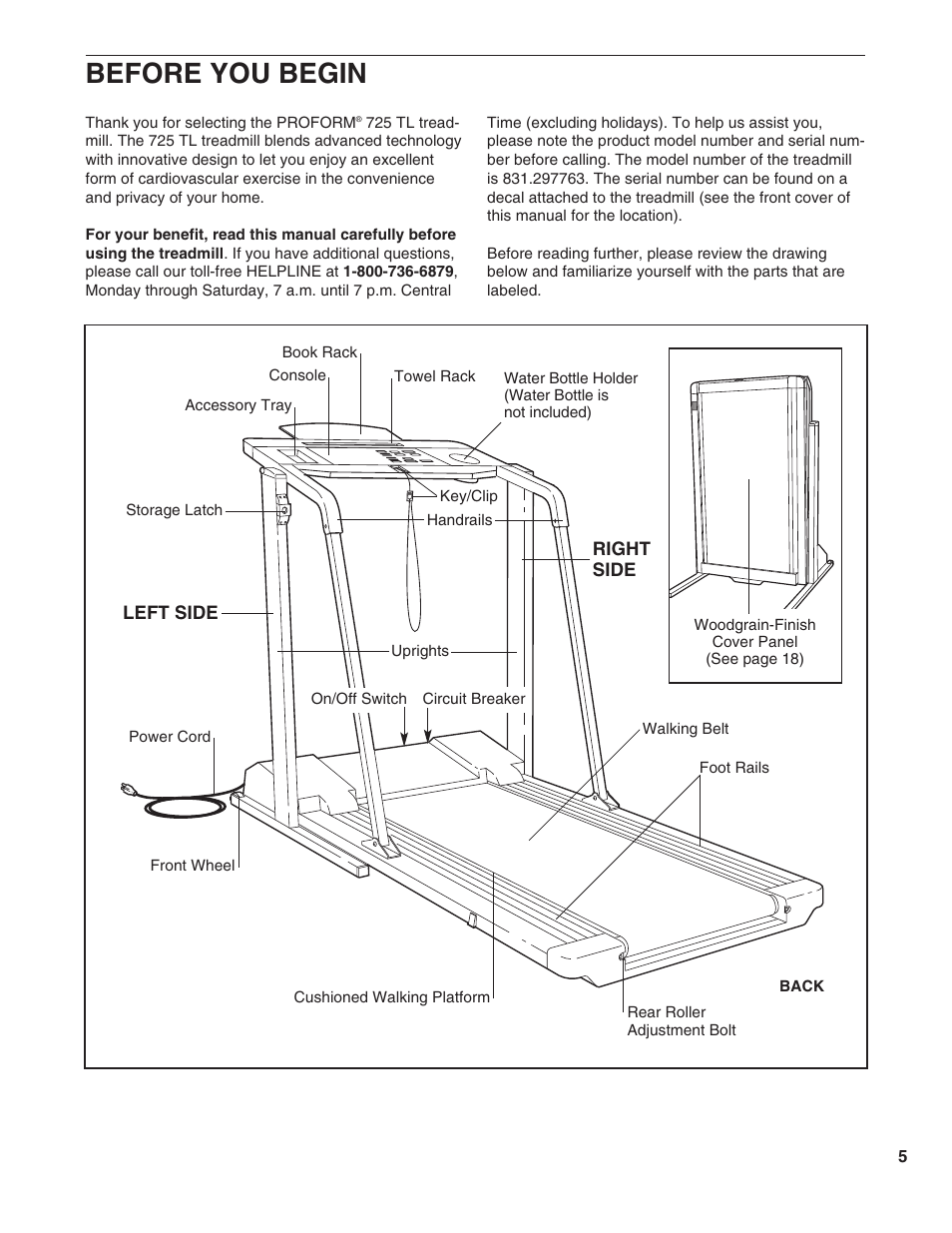 Before you begin | ProForm 725 TL 831.297763 User Manual | Page 5 / 26