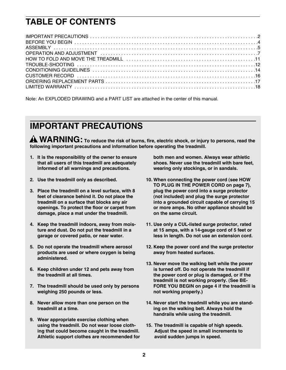 ProForm 425 PCTL93070 User Manual | Page 2 / 21