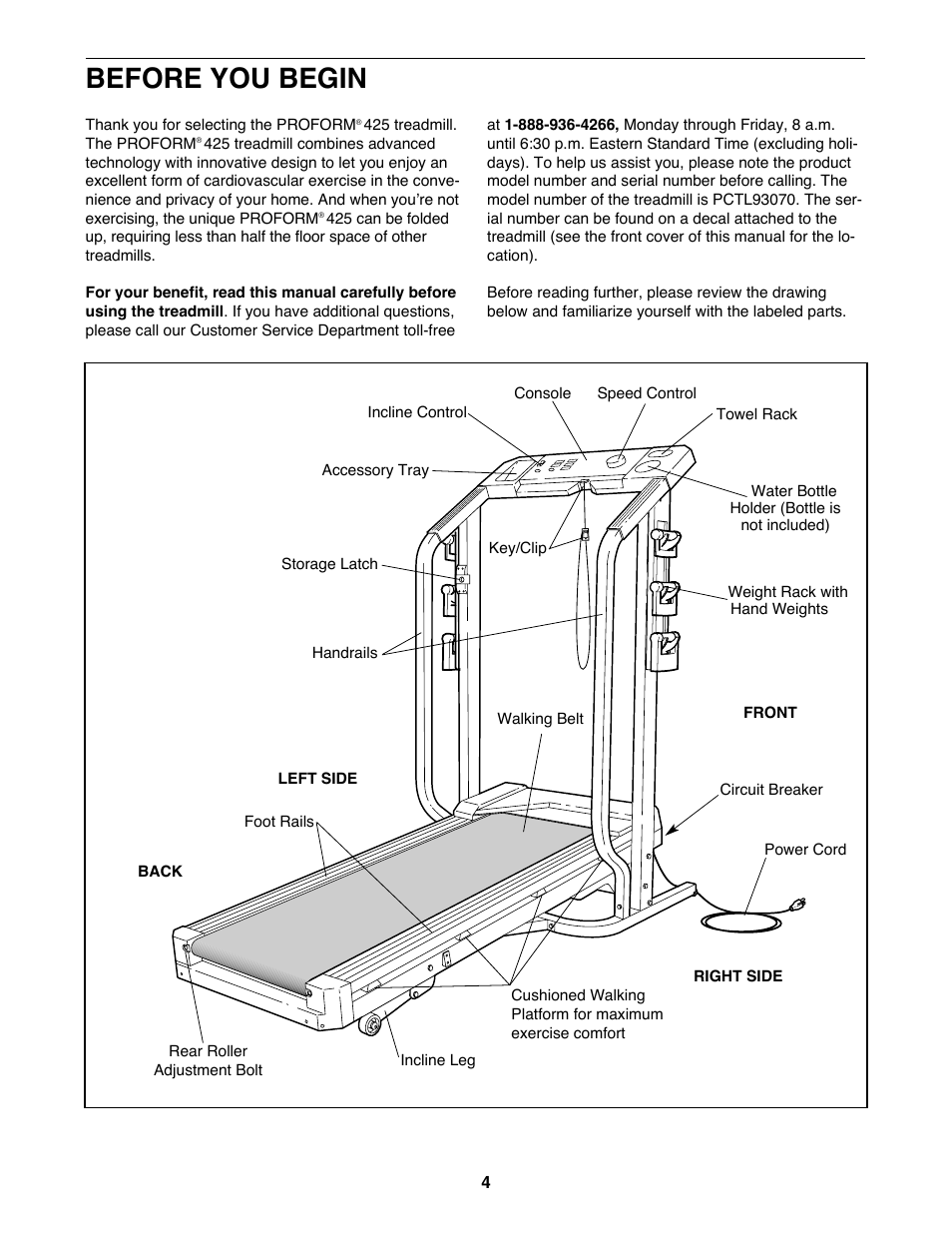 Before you begin | ProForm 425 PCTL93070 User Manual | Page 4 / 21