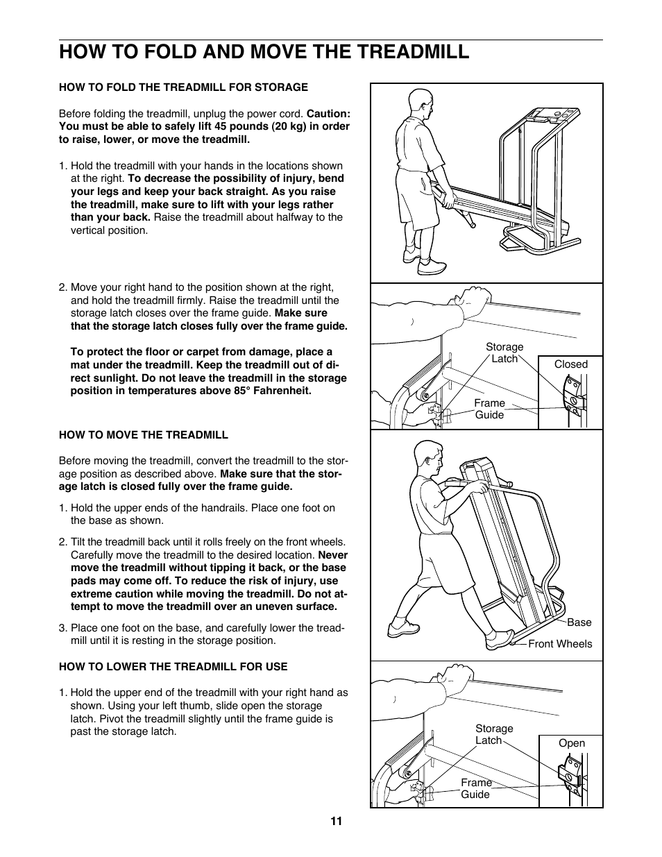 How to fold and move the treadmill | ProForm 425 PCTL93070 User Manual | Page 8 / 21