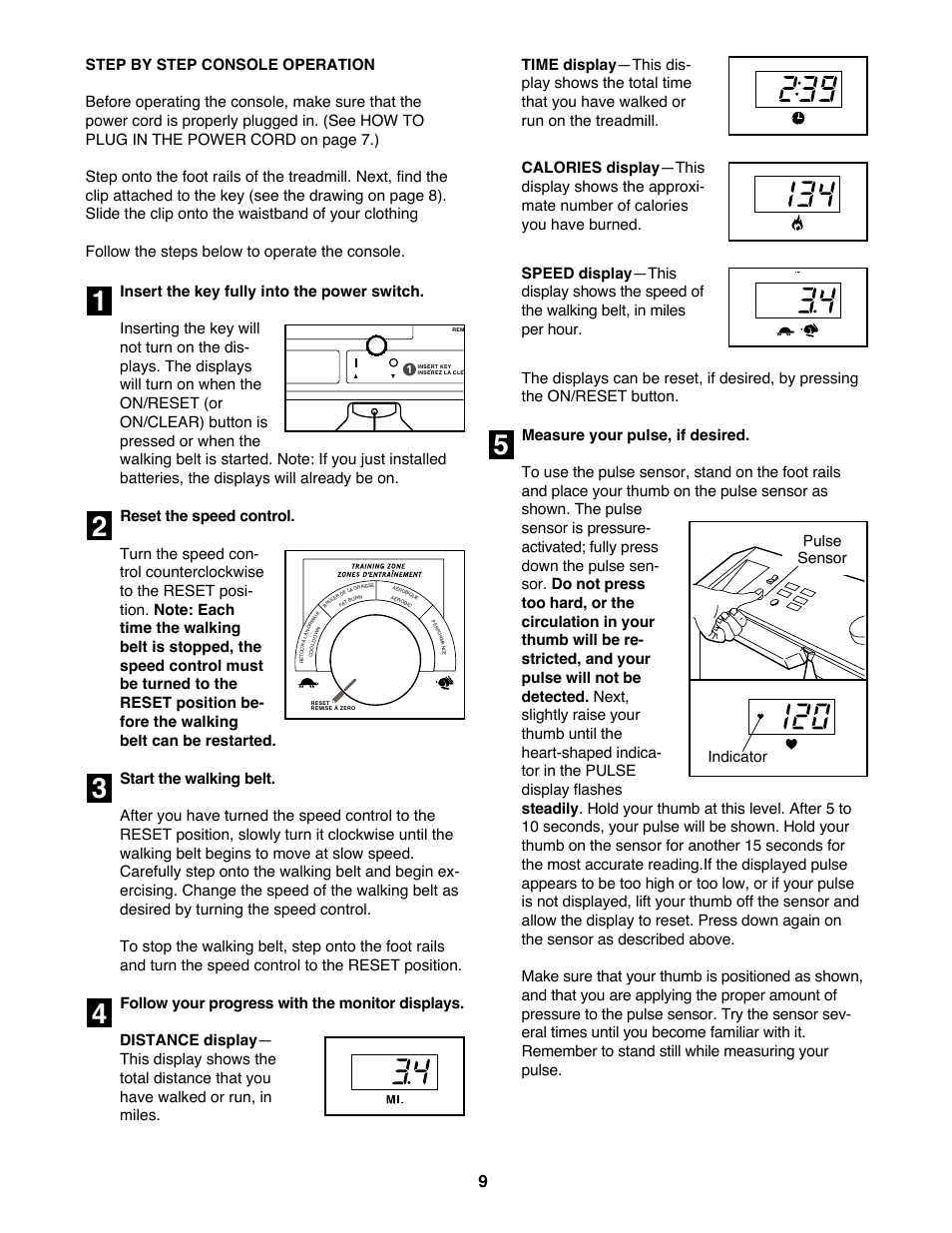 Pulse sensor indicator | ProForm 425 PCTL93070 User Manual | Page 9 / 21