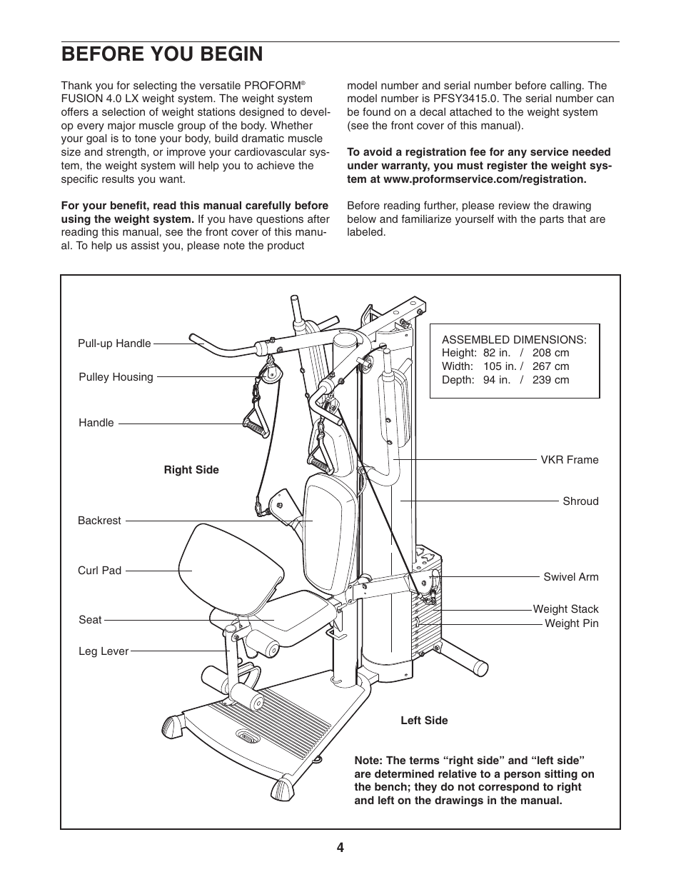 Before you begin | ProForm Fusion PFSY3415.0 User Manual | Page 4 / 24