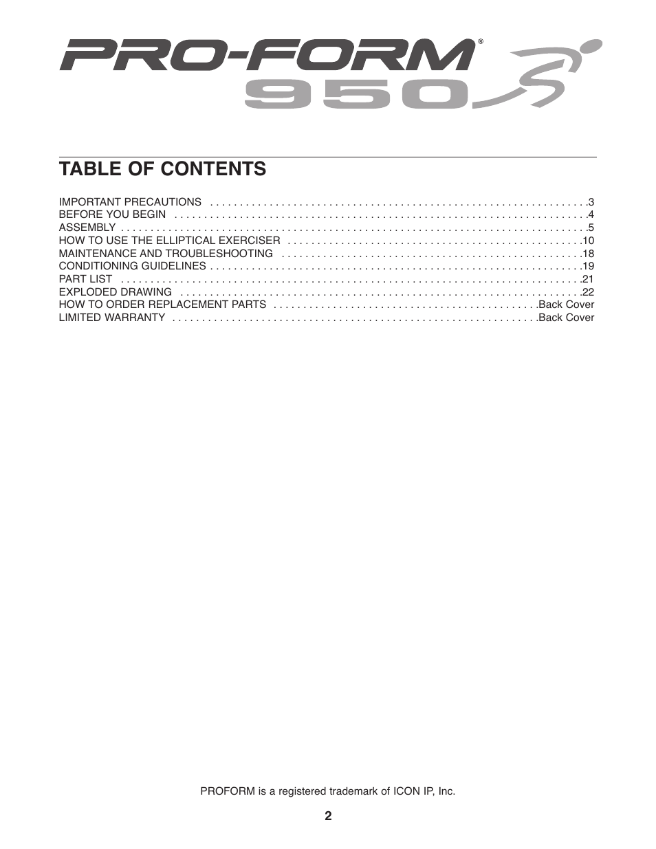 ProForm PFEL6905.0 User Manual | Page 2 / 24
