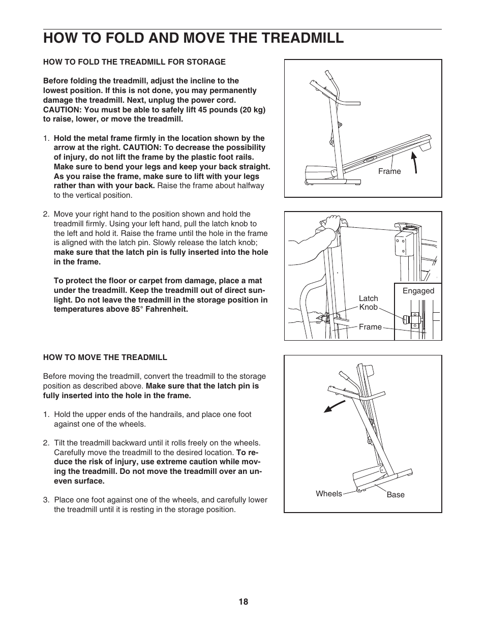How to fold and move the treadmill | ProForm 831.24624.0 User Manual | Page 18 / 28