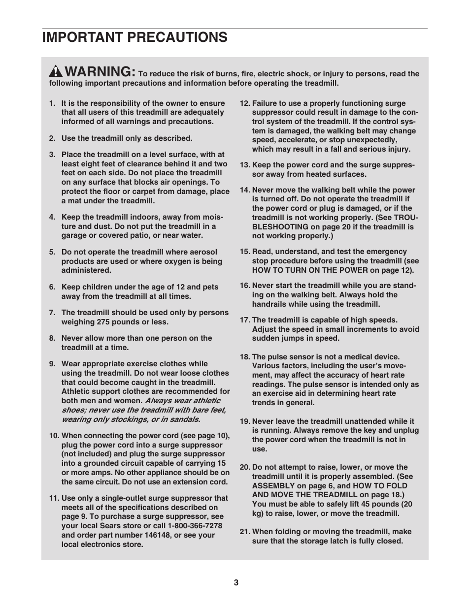 Warning, Important precautions | ProForm 831.24624.0 User Manual | Page 3 / 28