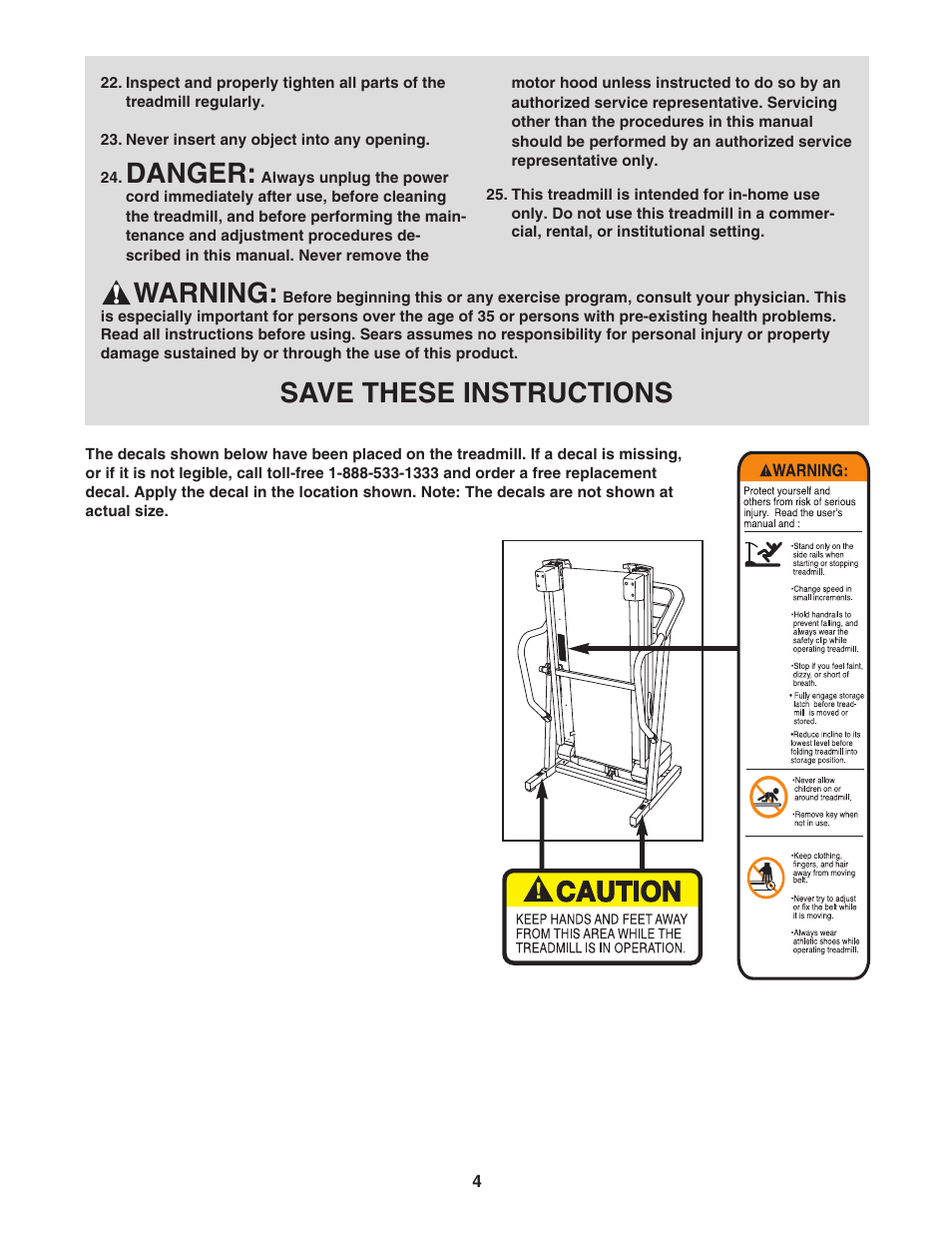 Danger, Warning, Save these instructions | ProForm 831.24624.0 User Manual | Page 4 / 28