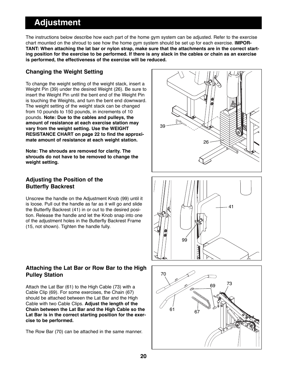 Adjustment | ProForm PFSY92080 User Manual | Page 20 / 28