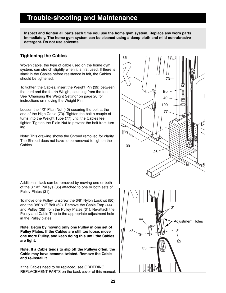 Trouble-shooting and maintenance | ProForm PFSY92080 User Manual | Page 24 / 28