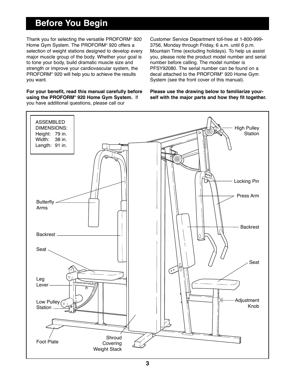 Before you begin | ProForm PFSY92080 User Manual | Page 3 / 28