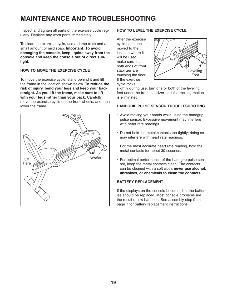 Maintenance and troubleshooting | ProForm 831.21522.1 User Manual | Page 19 / 24