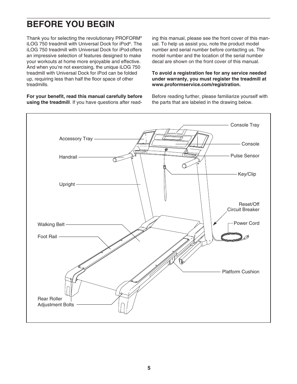 Before you begin | ProForm PFTL97007.0 User Manual | Page 5 / 36