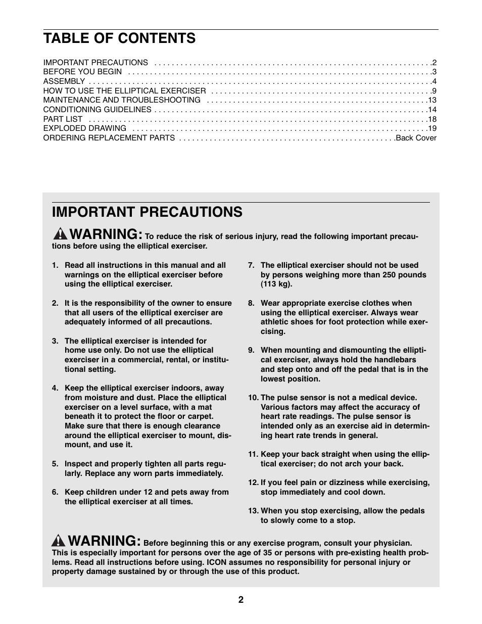 ProForm PFEVEL2486.0 User Manual | Page 2 / 20