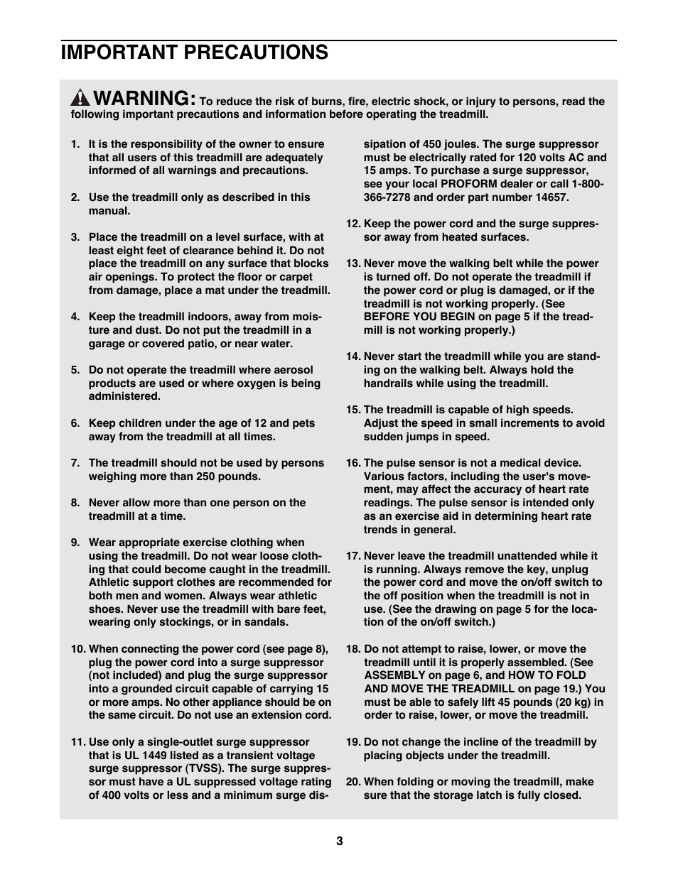 Warning, Important precautions | ProForm 630DS 831.299253 User Manual | Page 3 / 26