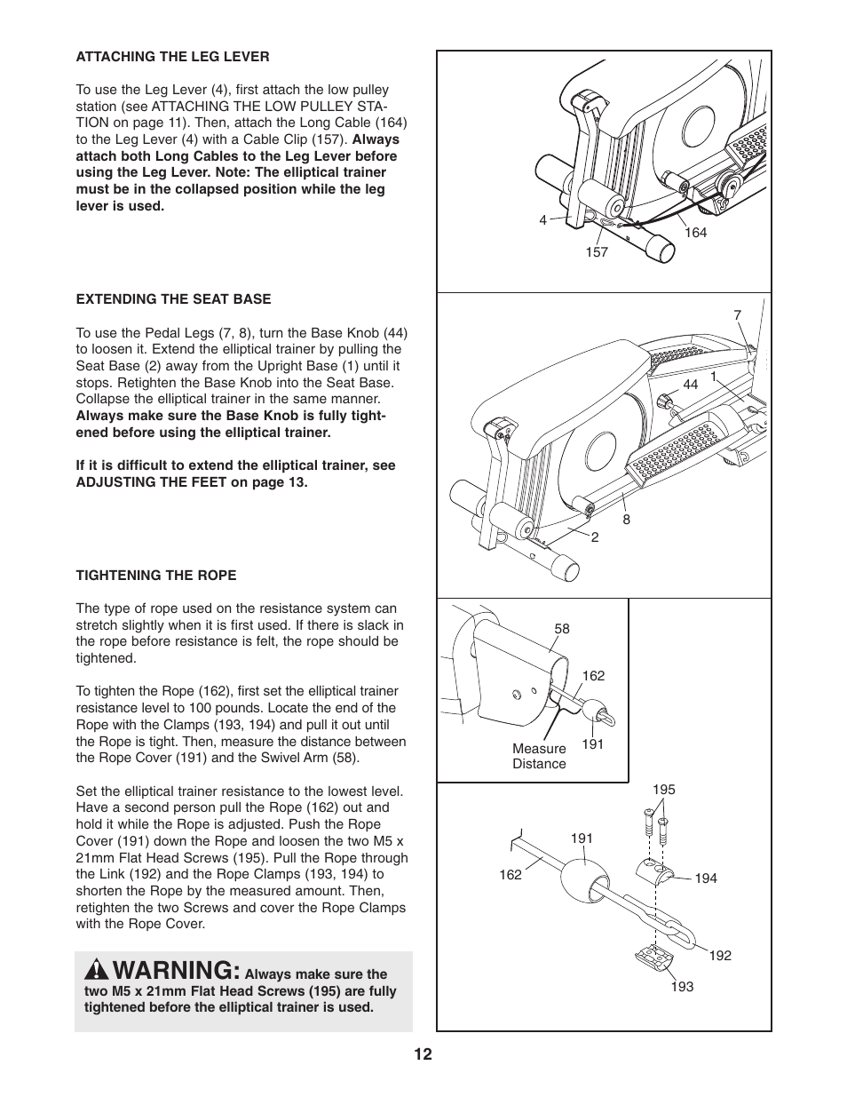 Warning | ProForm PFES80040 User Manual | Page 12 / 30