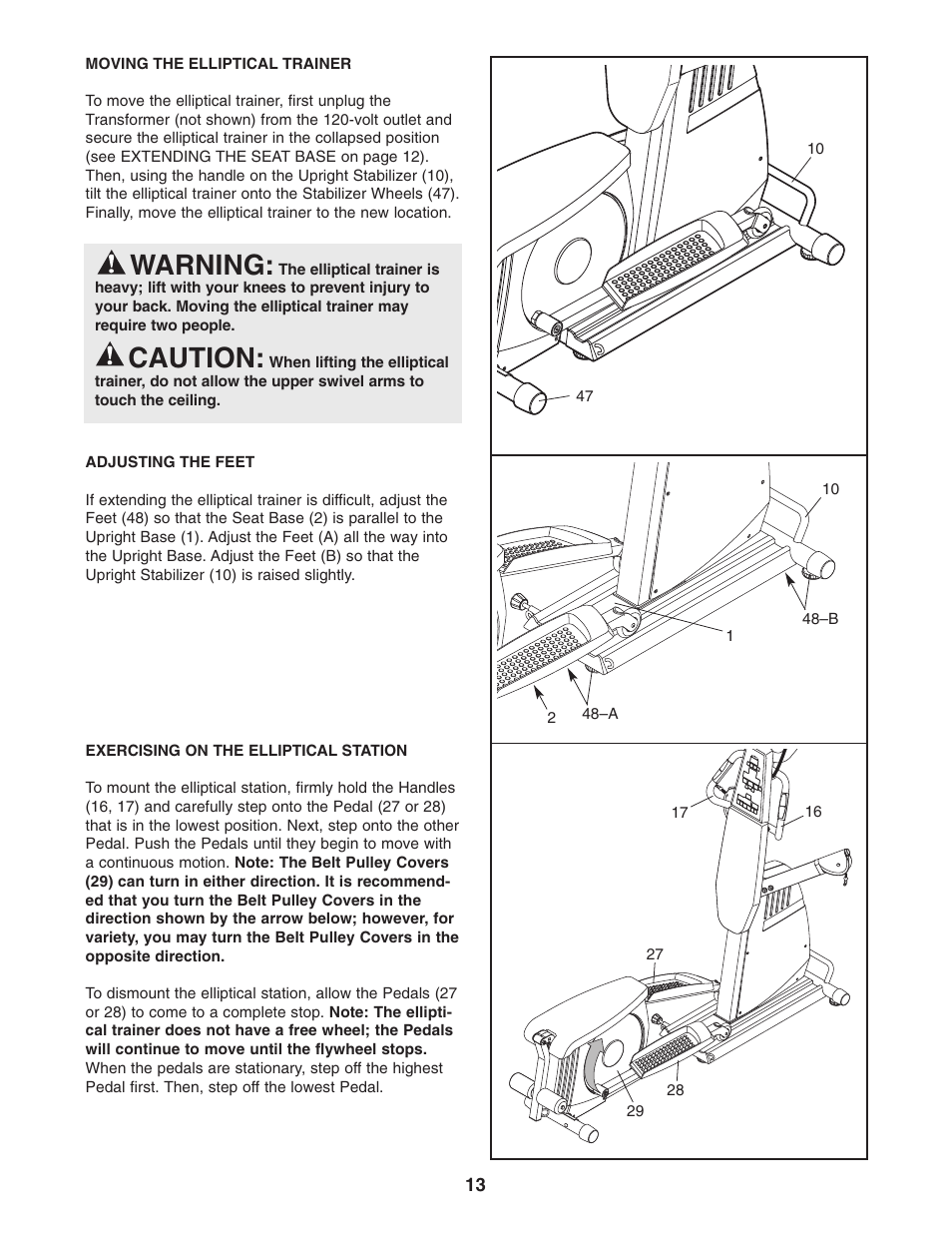 Warning, Caution | ProForm PFES80040 User Manual | Page 13 / 30