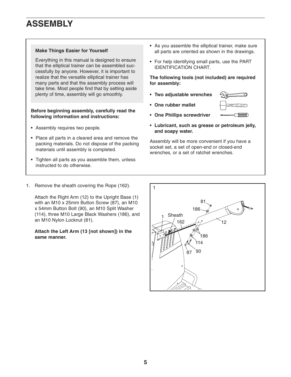 Assembly | ProForm PFES80040 User Manual | Page 5 / 30