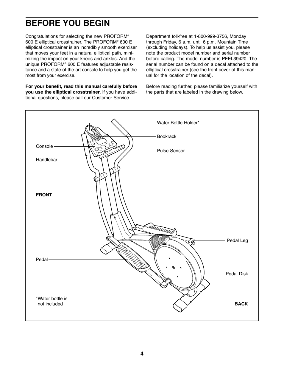 Before you begin | ProForm PFEL39420 User Manual | Page 4 / 24
