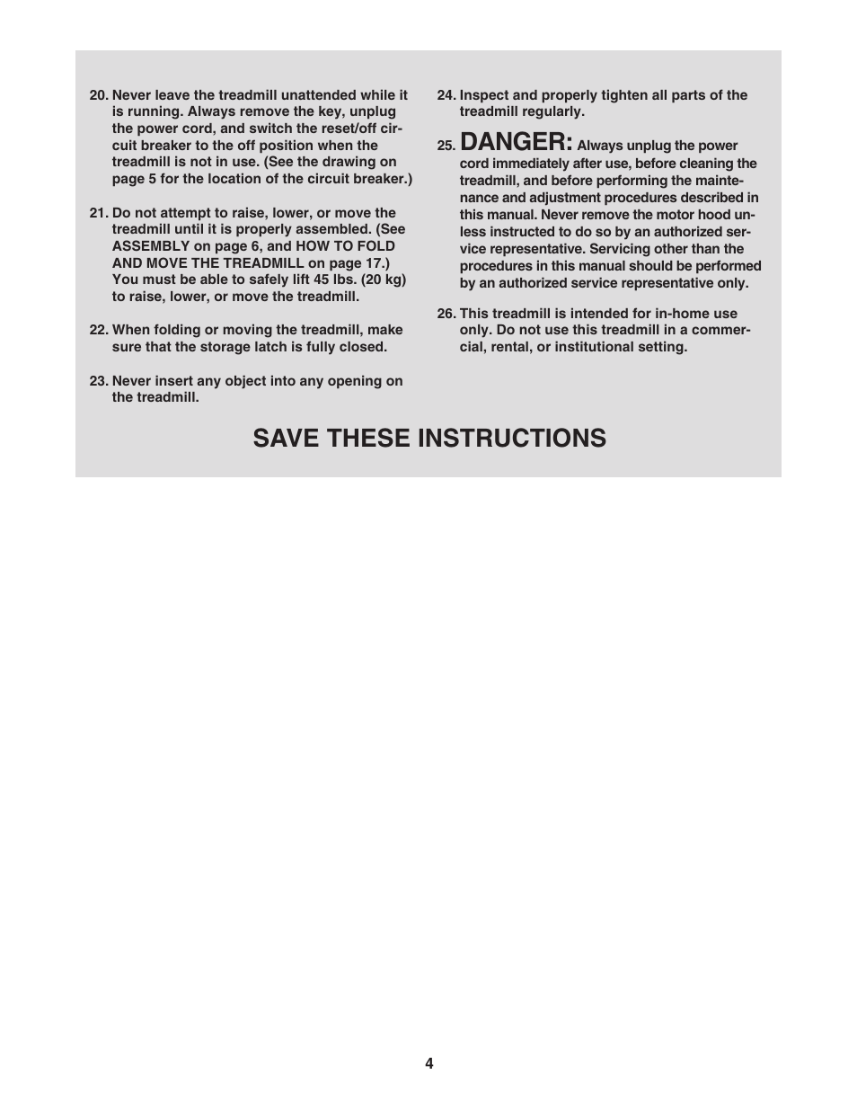 Danger, Save these instructions | ProForm Trainer 831.24745.2 User Manual | Page 4 / 28