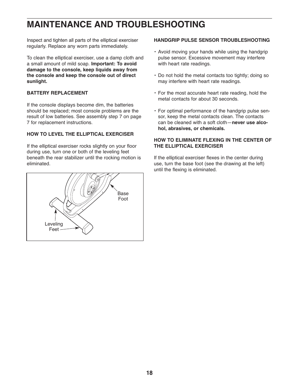 Maintenance and troubleshooting | ProForm 850 PFEL5105.0 User Manual | Page 18 / 24