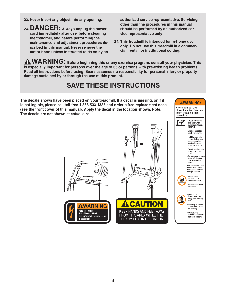 Danger, Warning, Save these instructions | ProForm 831.295040 User Manual | Page 4 / 30