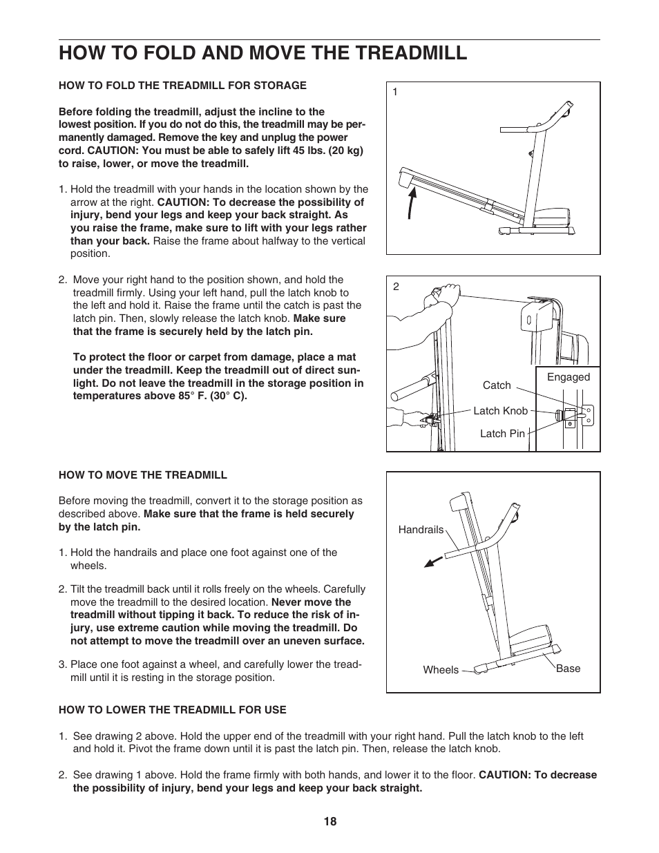 How to fold and move the treadmill | ProForm 30755.0 User Manual | Page 18 / 28