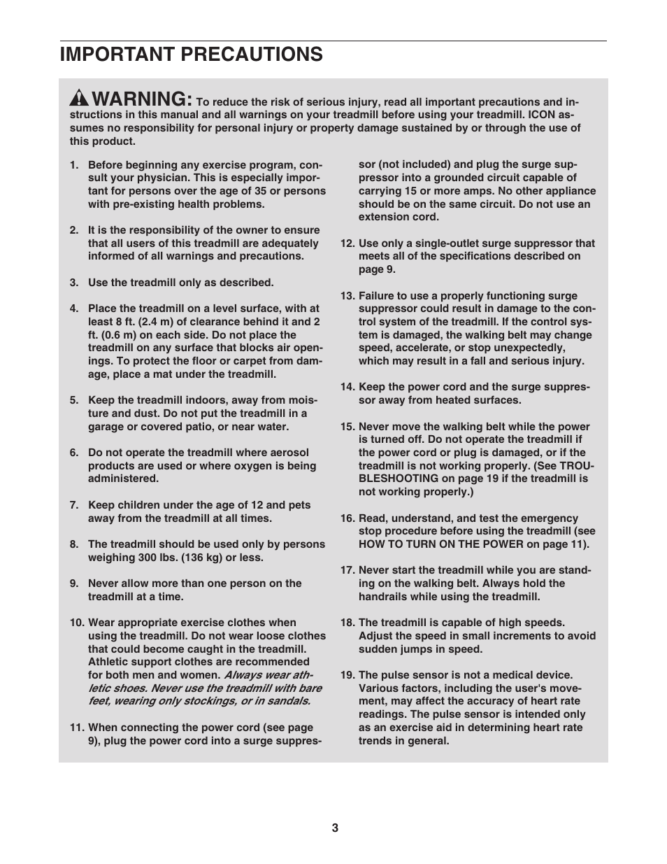 Warning, Important precautions | ProForm 30755.0 User Manual | Page 3 / 28