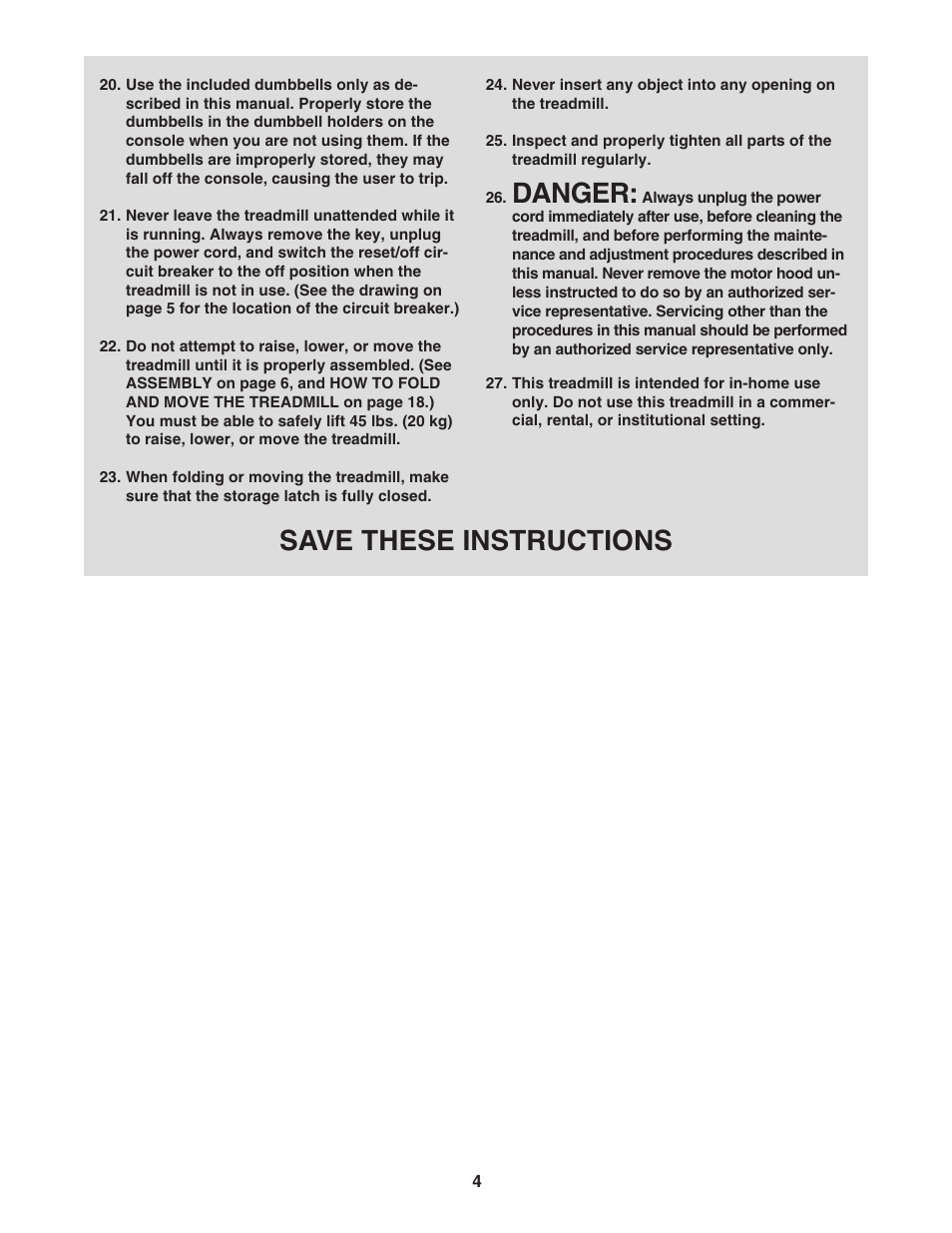 Danger, Save these instructions | ProForm 30755.0 User Manual | Page 4 / 28