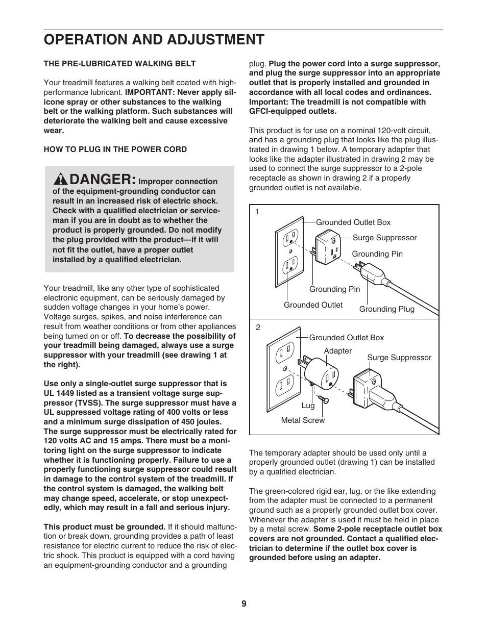 Operation and adjustment, Danger | ProForm 30755.0 User Manual | Page 9 / 28