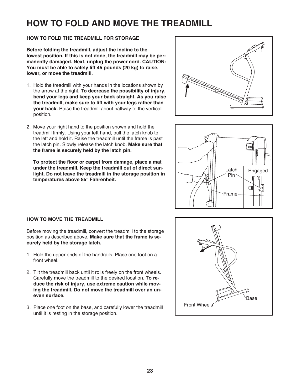 How to fold and move the treadmill | ProForm 831.295550 User Manual | Page 23 / 30