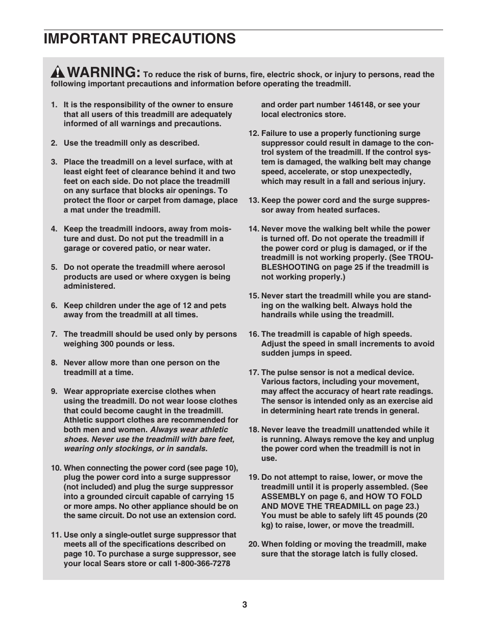 Warning, Important precautions | ProForm 831.295550 User Manual | Page 3 / 30