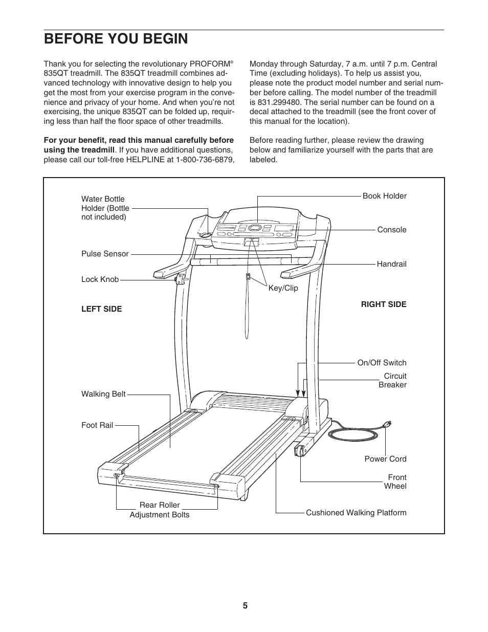 Before you begin | ProForm 831.299480 User Manual | Page 5 / 26