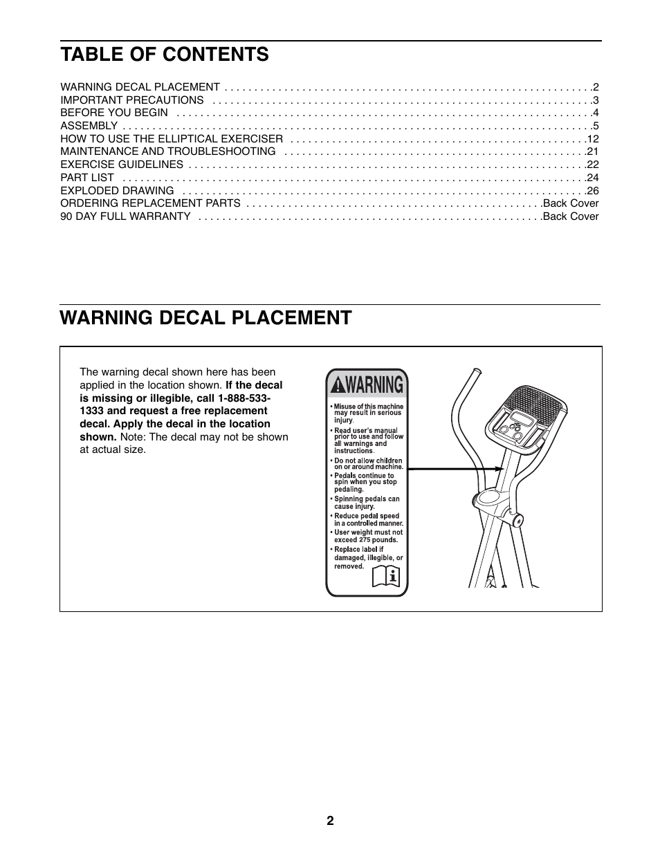 ProForm 831.23744.0 User Manual | Page 2 / 28