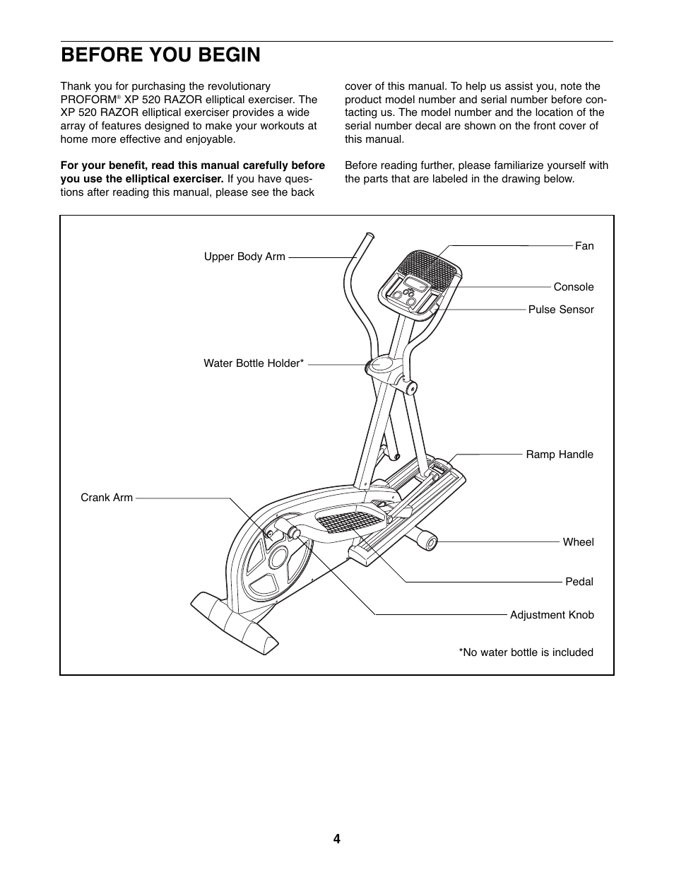 Before you begin | ProForm 831.23744.0 User Manual | Page 4 / 28