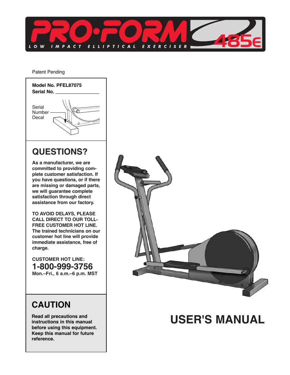ProForm 485E PFEL87075 User Manual | 16 pages