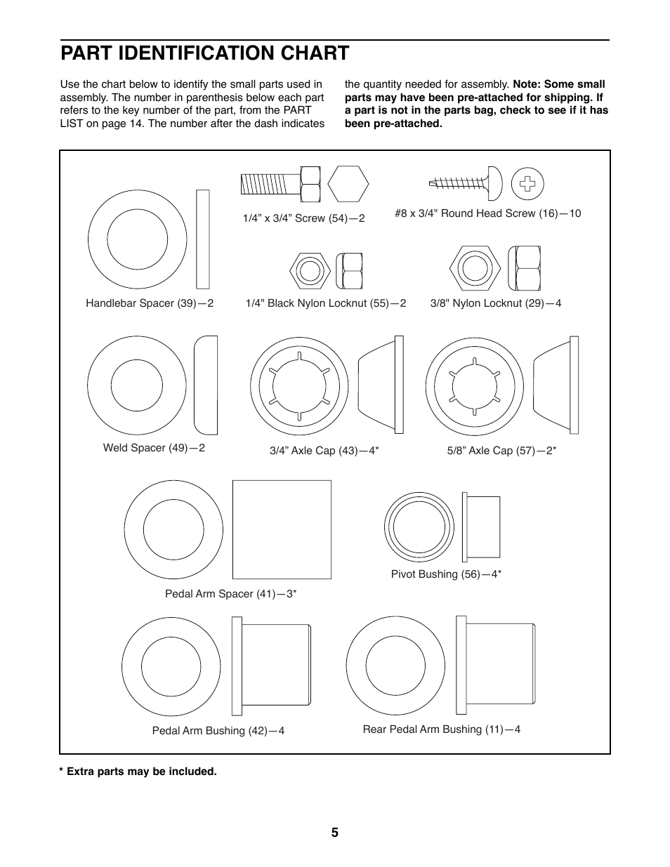Part identification chart | ProForm 485E PFEL87075 User Manual | Page 5 / 16