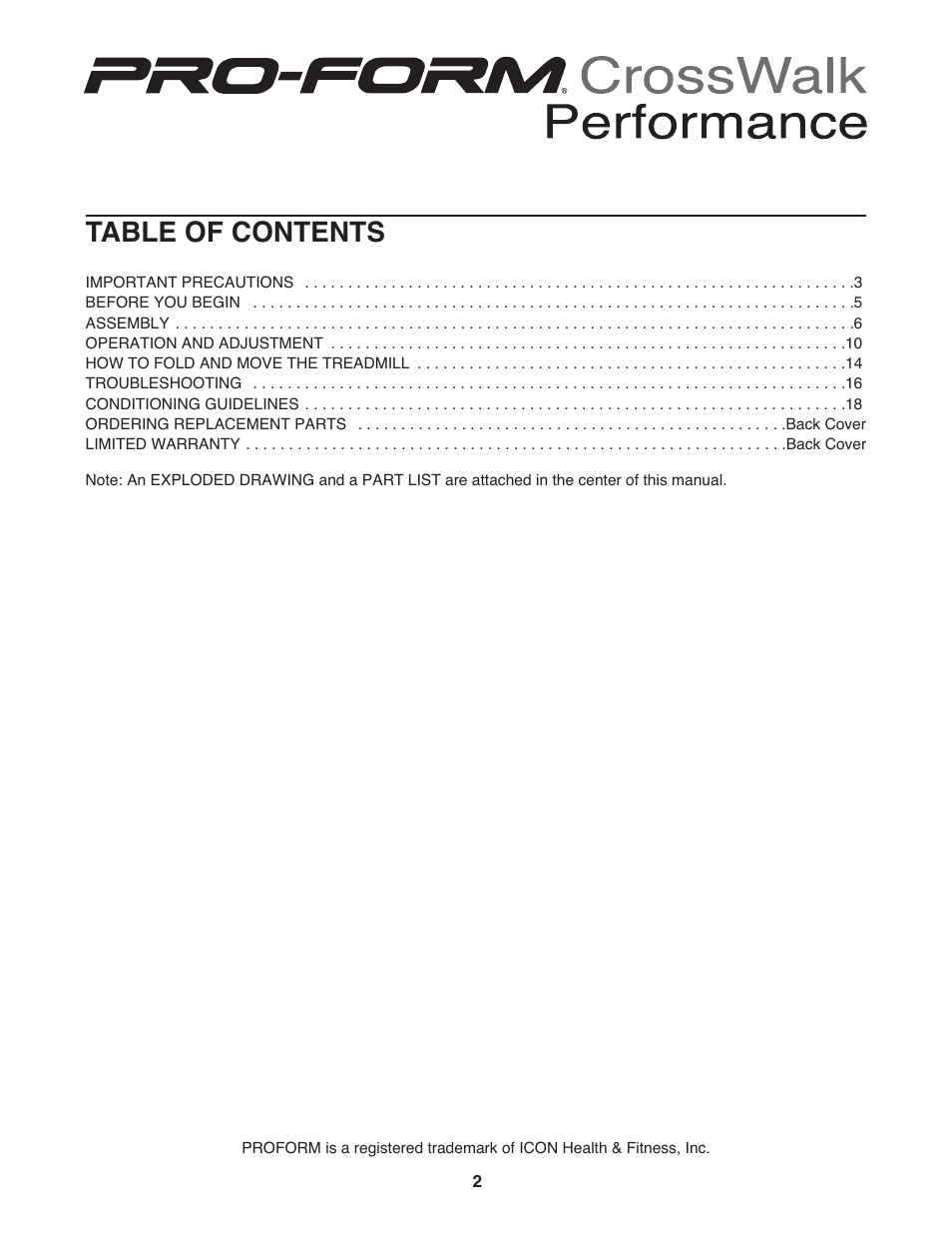 ProForm Crosswalk DTL32941 User Manual | Page 2 / 23