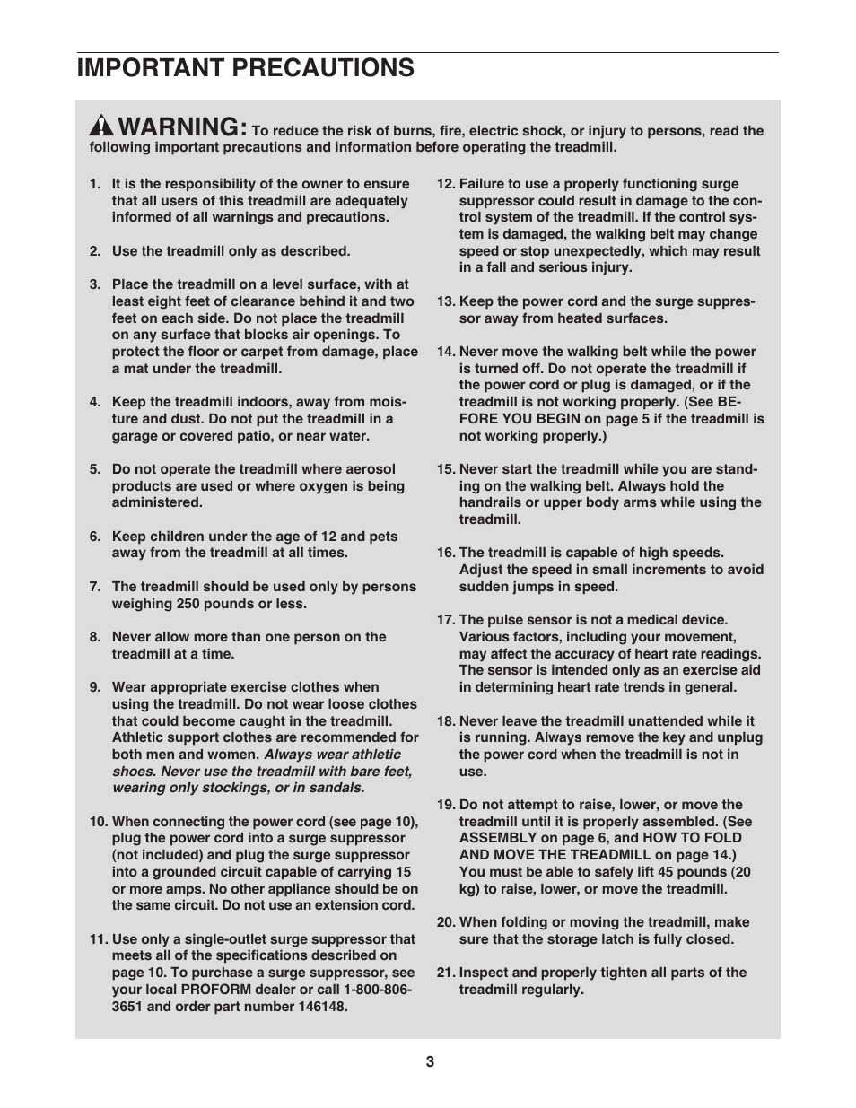 Warning, Important precautions | ProForm Crosswalk DTL32941 User Manual | Page 3 / 23