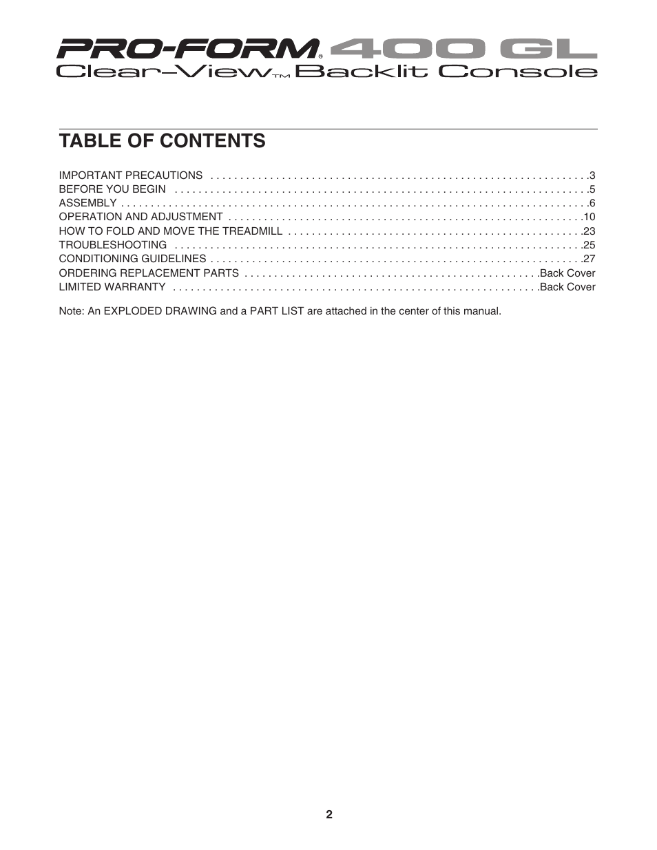 ProForm 400 GL User Manual | Page 2 / 30