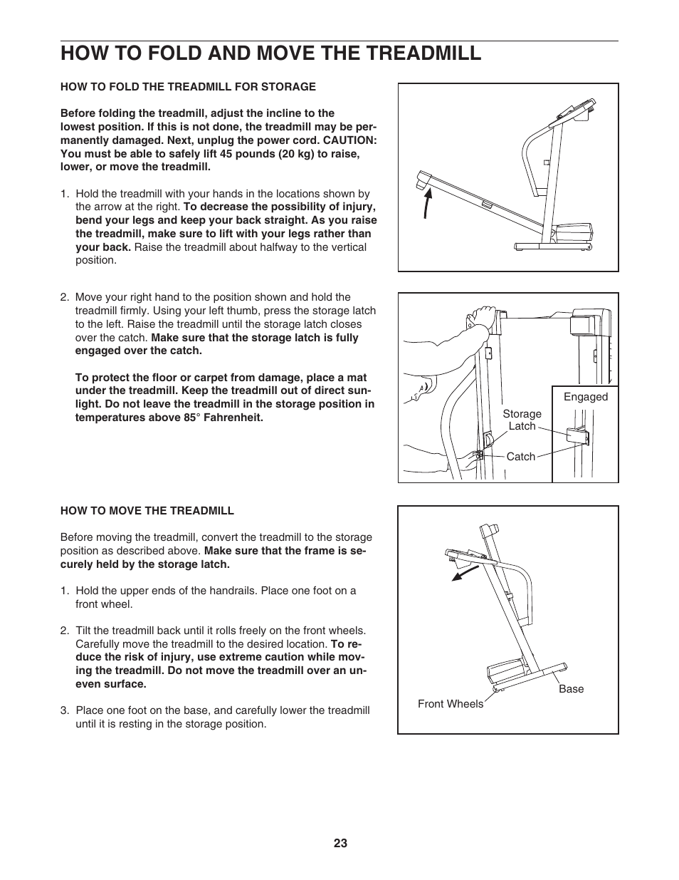 How to fold and move the treadmill | ProForm 400 GL User Manual | Page 23 / 30