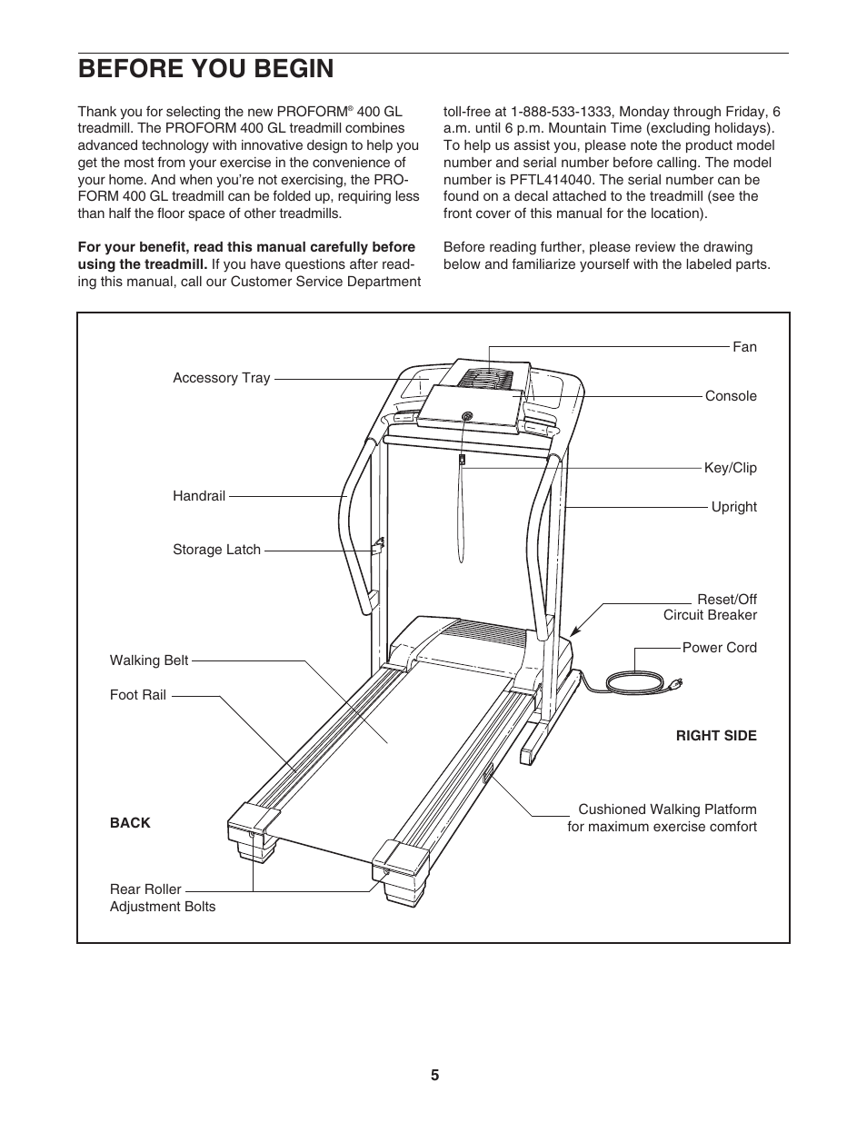 Before you begin | ProForm 400 GL User Manual | Page 5 / 30