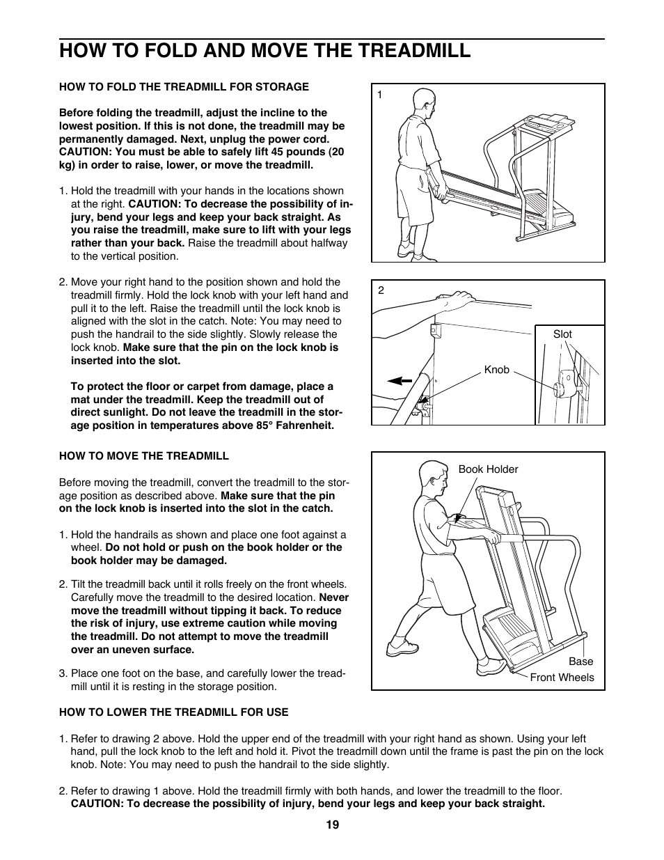 How to fold and move the treadmill | ProForm 725FP PFTL69100 User Manual | Page 19 / 26