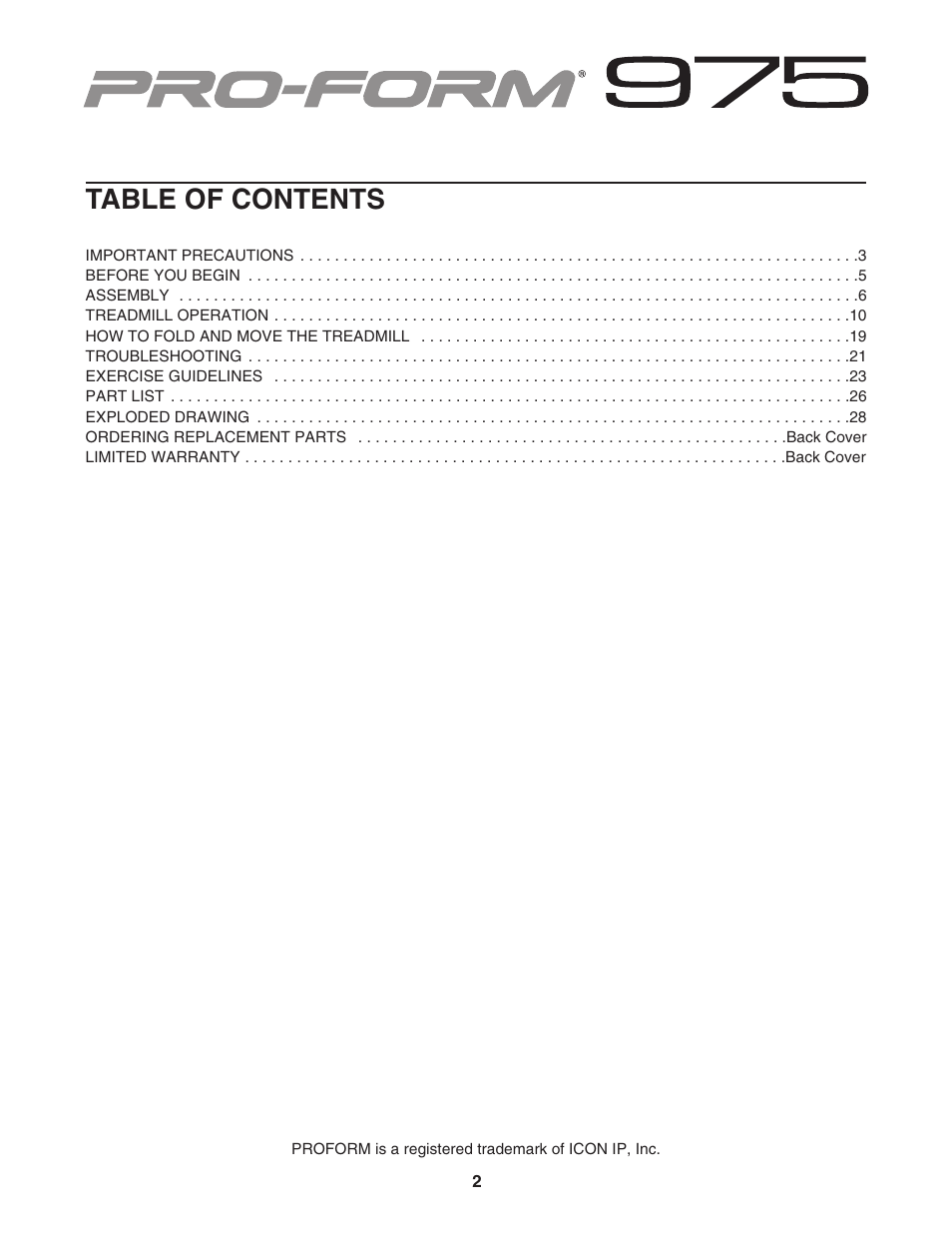 ProForm 975 PFTL91206.0 User Manual | Page 2 / 32