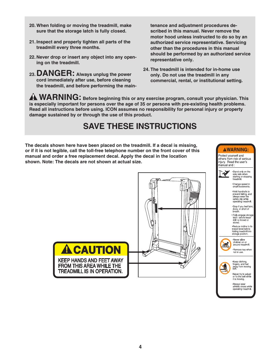 Danger, Warning, Save these instructions | ProForm 975 PFTL91206.0 User Manual | Page 4 / 32