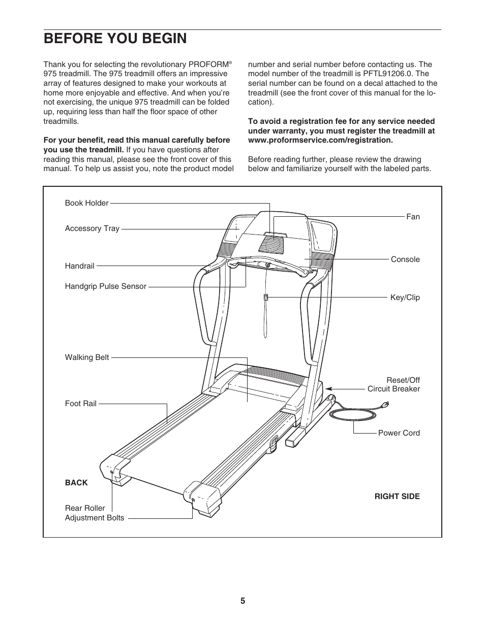 Before you begin | ProForm 975 PFTL91206.0 User Manual | Page 5 / 32