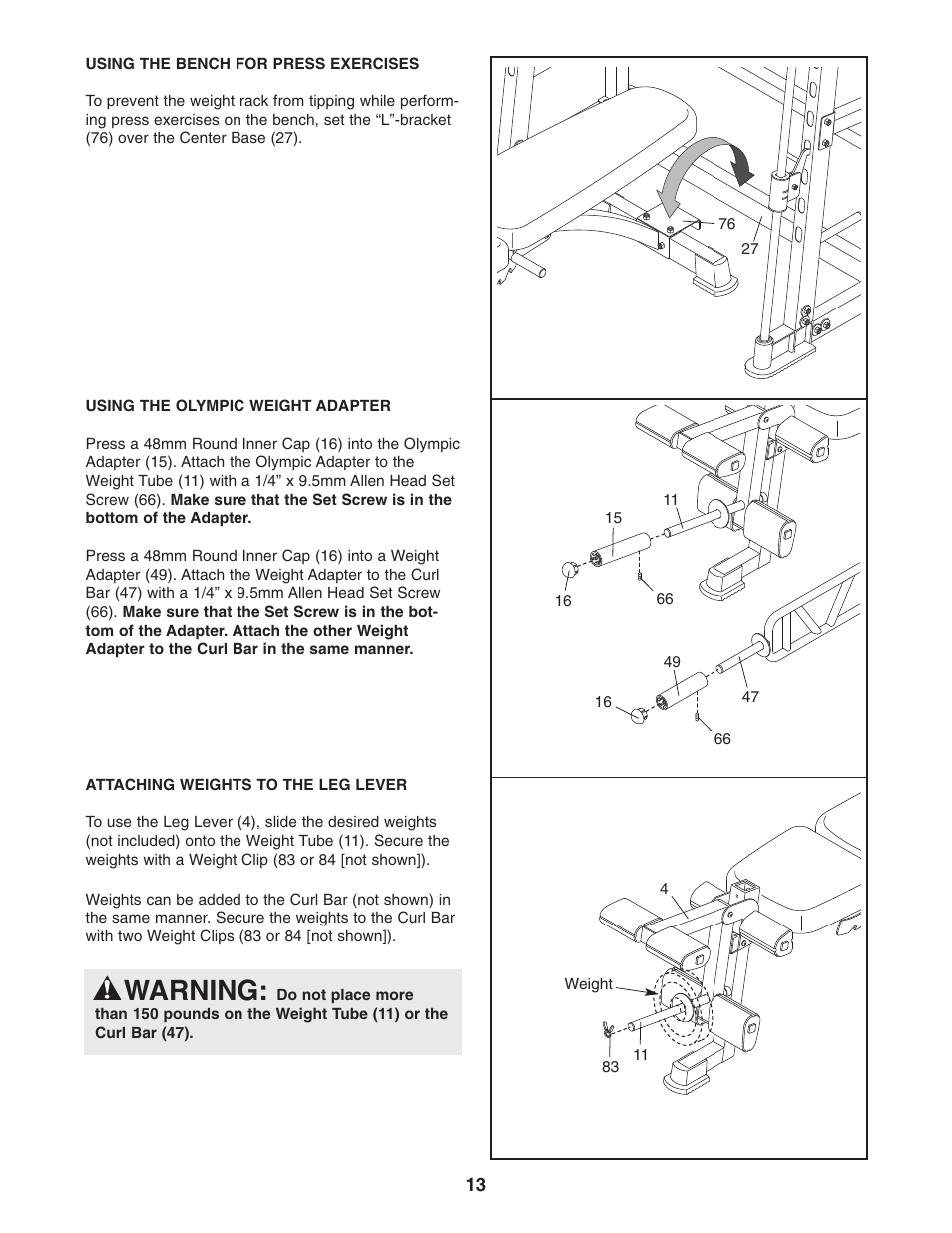 Warning | ProForm PFB38031 User Manual | Page 13 / 23