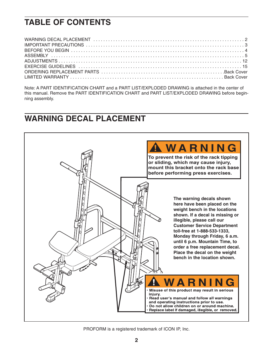 ProForm PFB38031 User Manual | Page 2 / 23