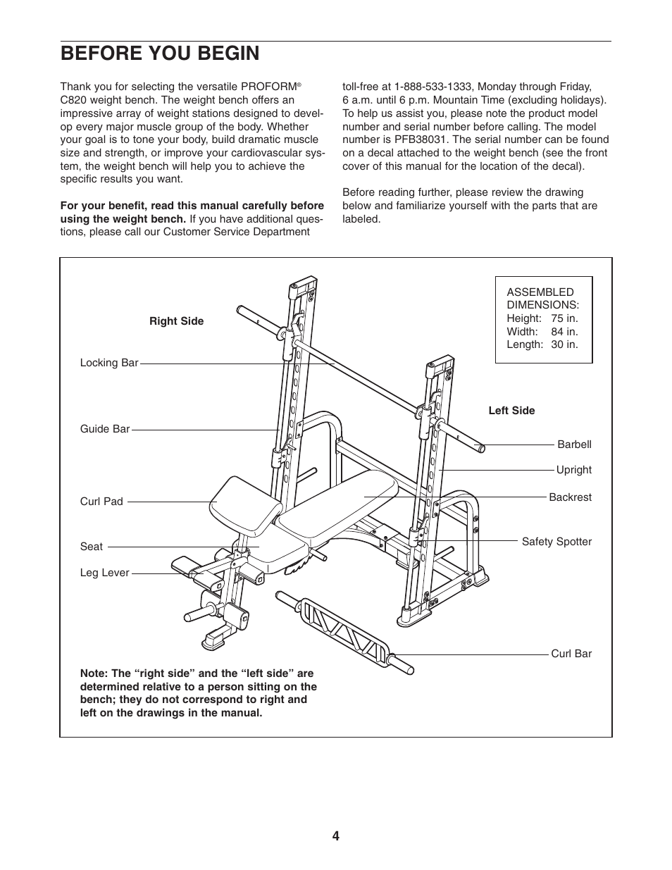 Before you begin | ProForm PFB38031 User Manual | Page 4 / 23