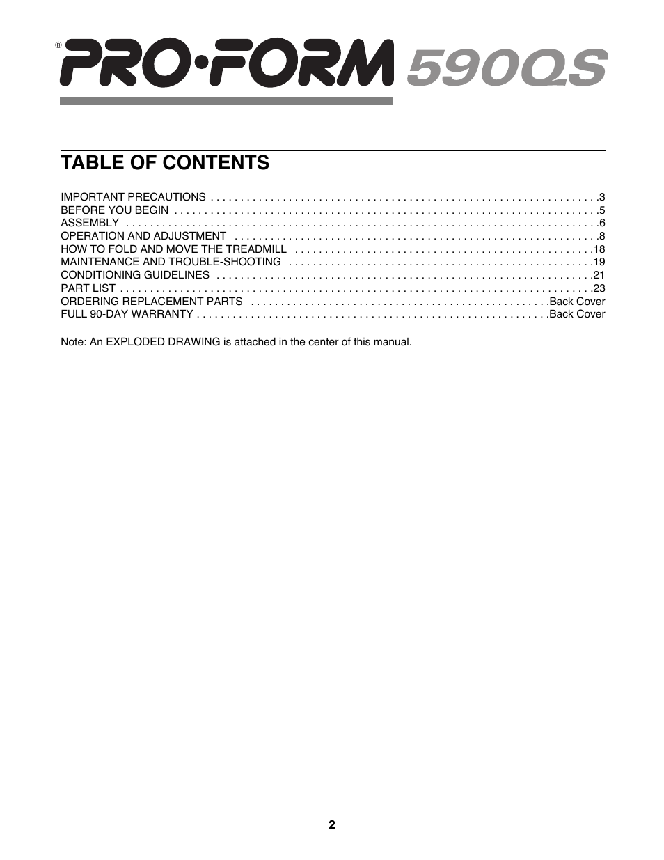 ProForm 590QS 831.299243 User Manual | Page 2 / 26
